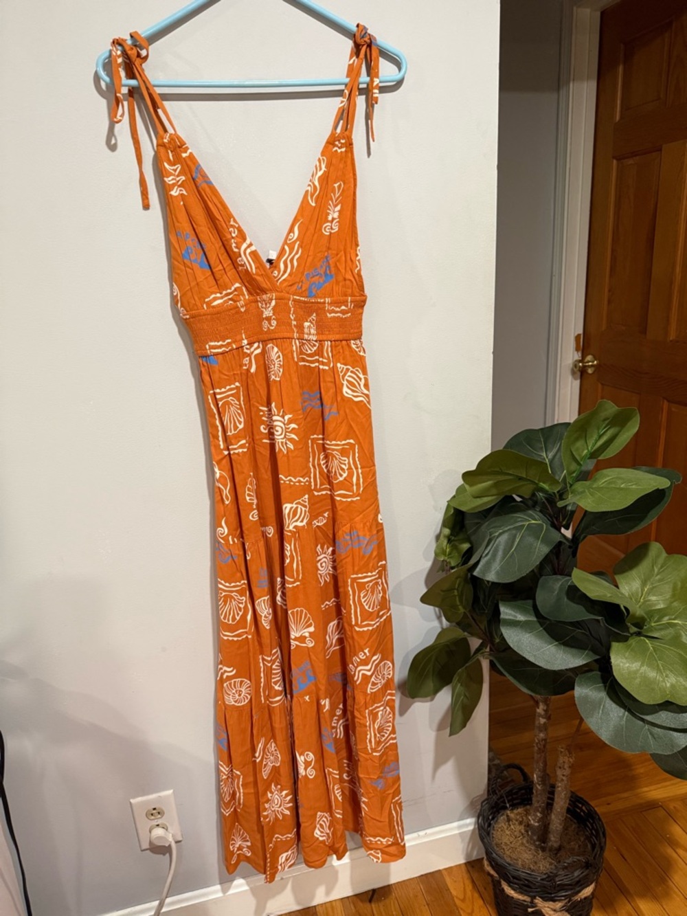 Patrons of Peace Rust Maxi Dress with White & Blue Boho Motif - Picture 7 of 10